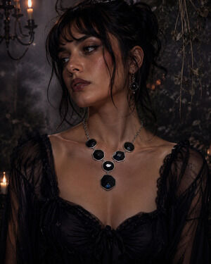 Dark feminine statement piece black resin pendant drop necklace fairy grunge‎